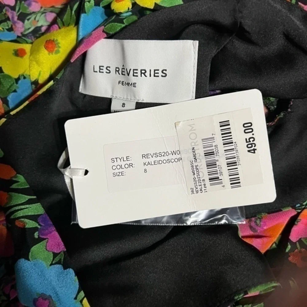 Les Reveries Kaleidoscope Black Multicolor Floral V-Neck Gigi Mini Dress 8 NWT‎